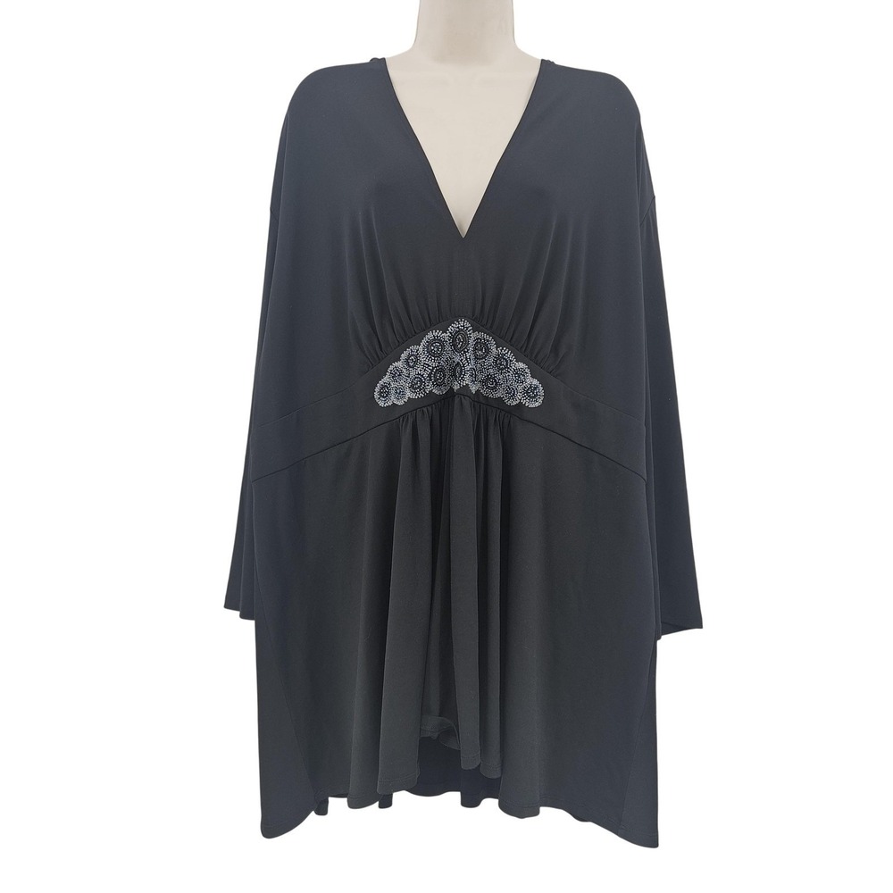 VTG Maggy London Tunic Women 22 3X‎ Black Beaded Preppy Whimsigoth Vamp Goth